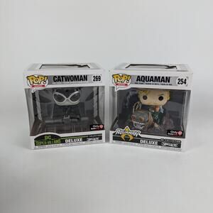 Funko Pop! Heroes Deluxe GameStop Exclusives DC Comics Catwoman 269 Aquaman 254